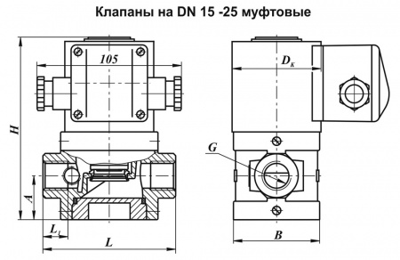Клапаны газовые электромагнитные двухпозиционные муфтовые на DN 15 - 50